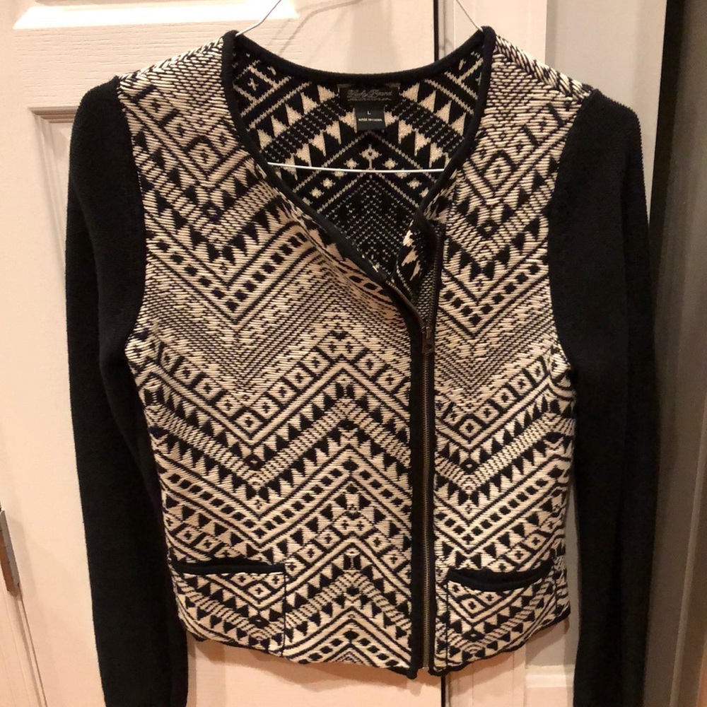 Lucky Brand Tribal Print Moto Zip Sweater